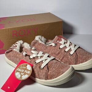 NEW Roxy Women's Bayshore Faux Fur Slip on Sneaker Shoe Rust/Pink Sz 8